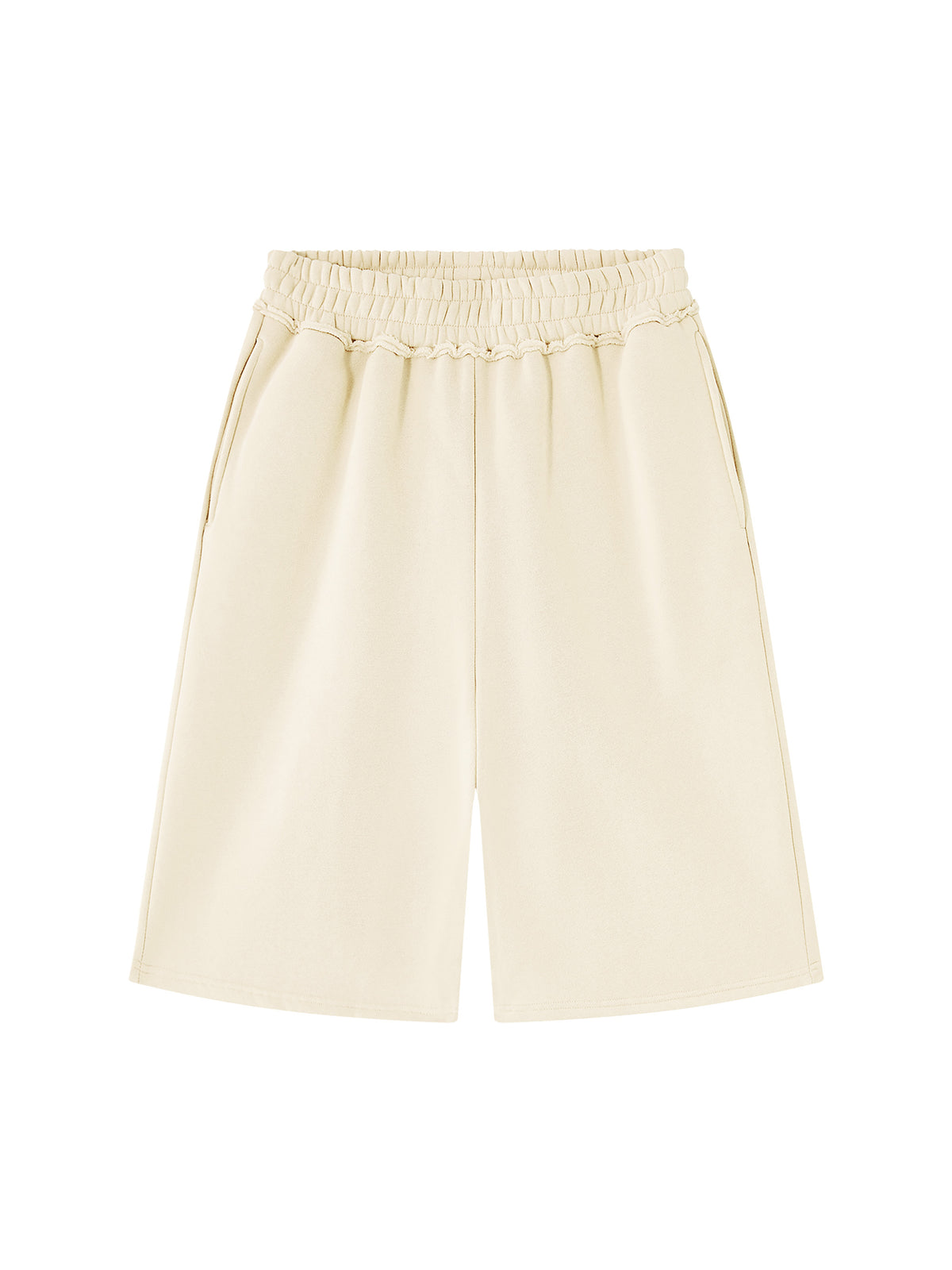 Off Script Unisex Raw Edge Fleece Shorts Apricot front view