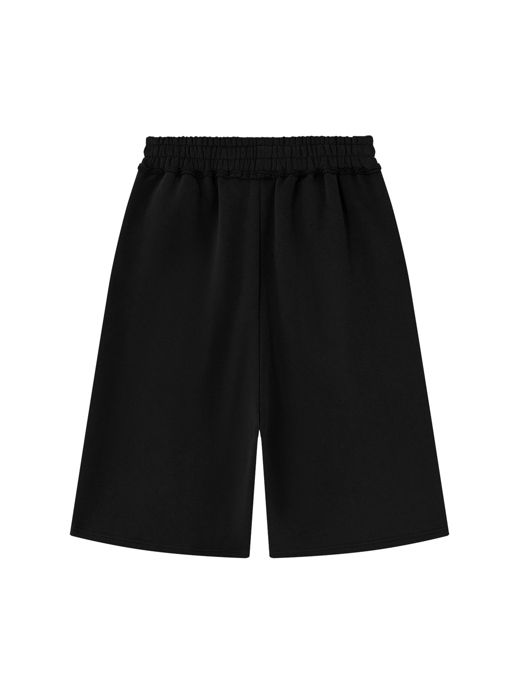 Off Script Unisex Raw Edge Fleece Shorts Black back view