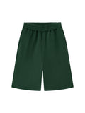 Off Script Unisex Raw Edge Fleece Shorts Dark Green front view