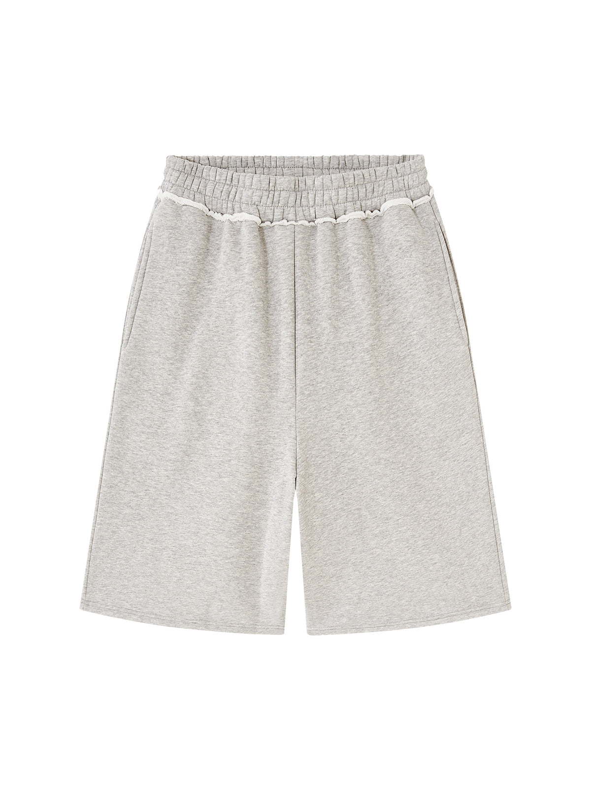 Off Script Unisex Raw Edge Fleece Shorts Flower Gray front view