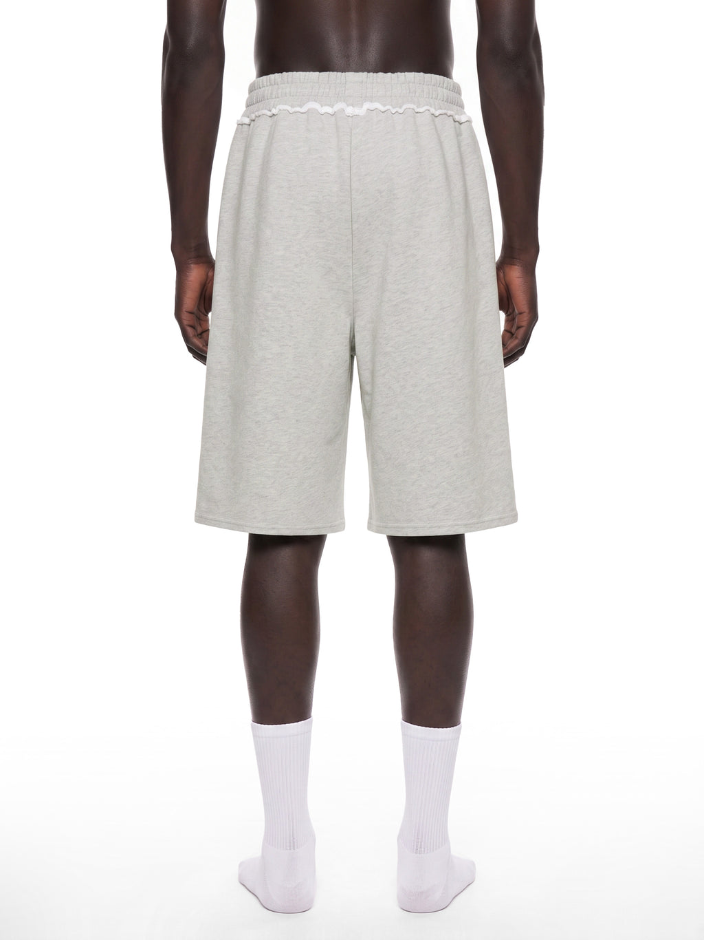 Off Script Unisex Raw Edge Fleece Shorts model view 6