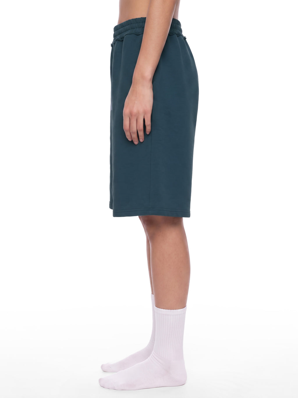 Off Script Unisex Raw Edge Fleece Shorts model view 9