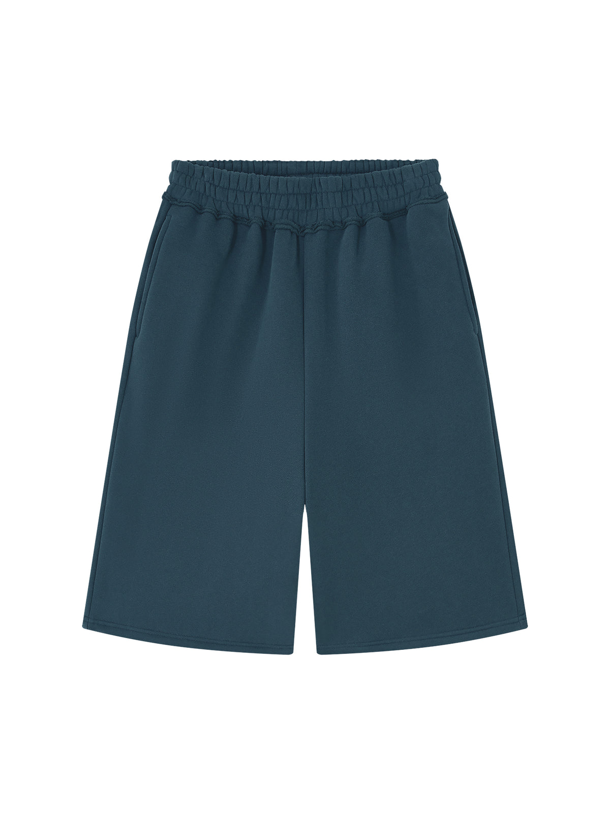 Off Script Unisex Raw Edge Fleece Shorts Navy Blue front view