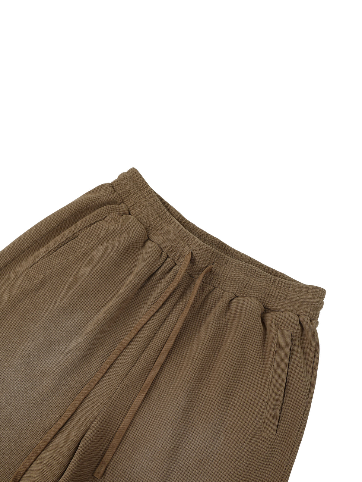 Off Script Unisex Sunfade Raw Edge Shorts Coffee waistband detail