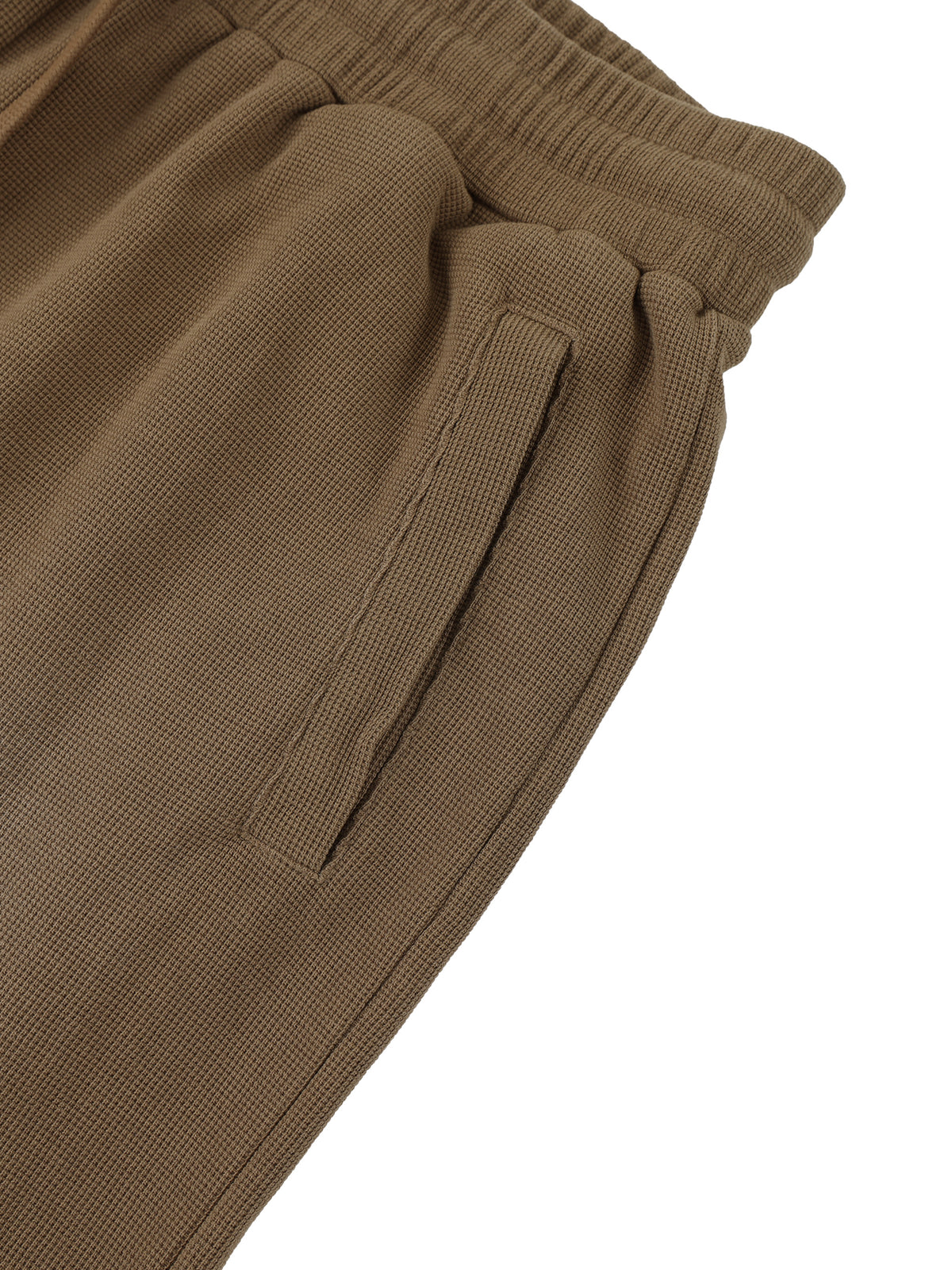 Off Script Unisex Sunfade Raw Edge Shorts Coffee pocket detail