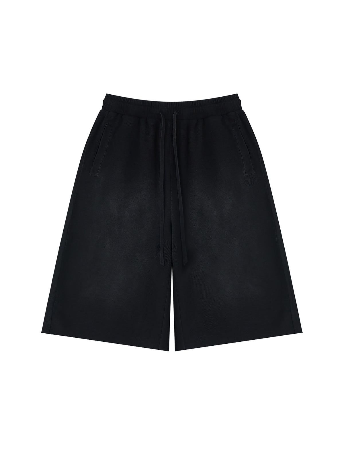 Off Script Unisex Sunfade Raw Edge Shorts Black front view