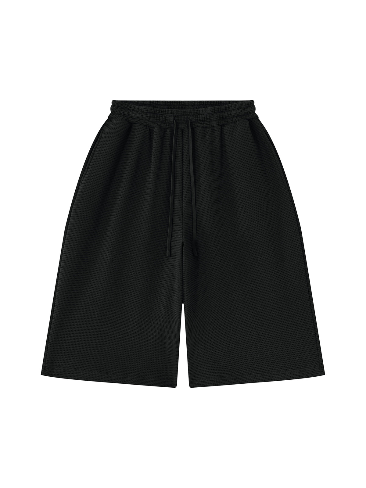 Off Script Unisex Waffle Shorts Black front view