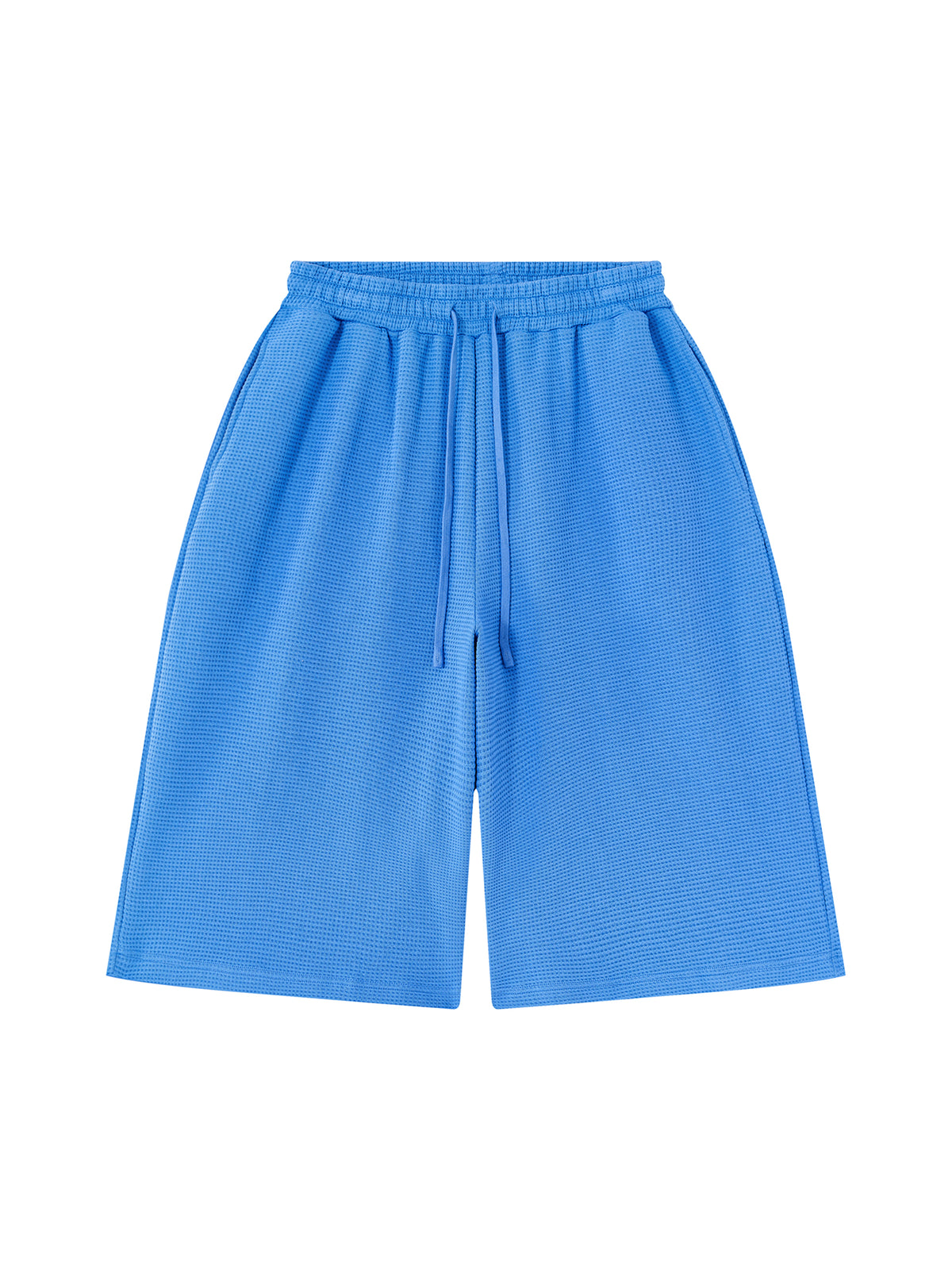 Off Script Unisex Waffle Shorts Colourful Blue front view