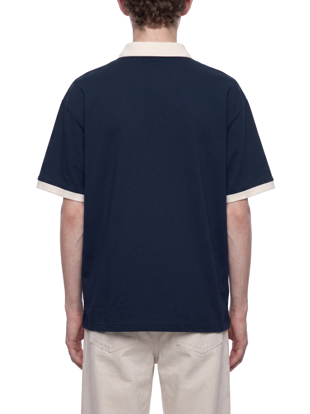 Off Script Unisex Color Block Polo Shirt on male model back view
