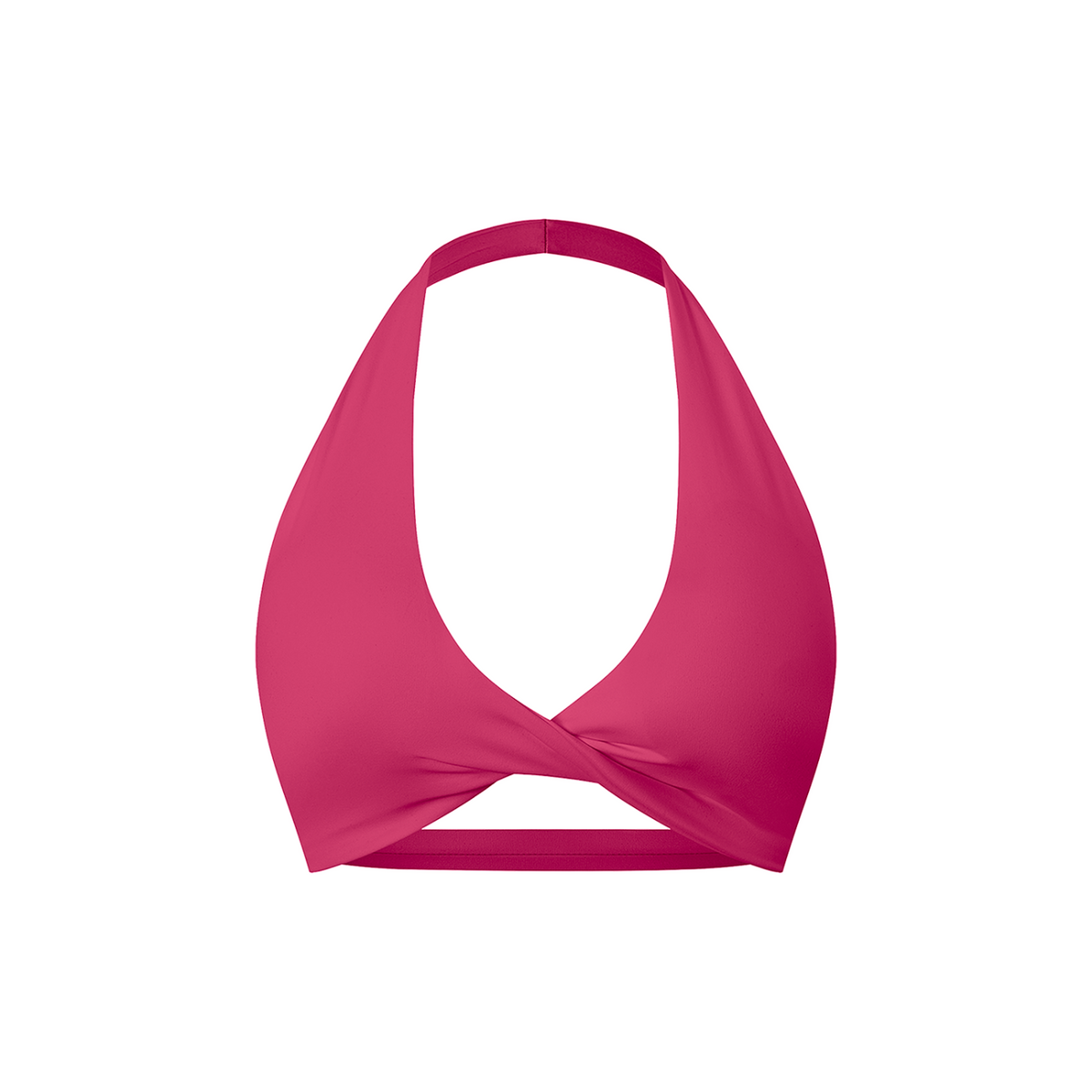 Off Script Women’s Pleated Halter Sports Bra Rose Red front mockup