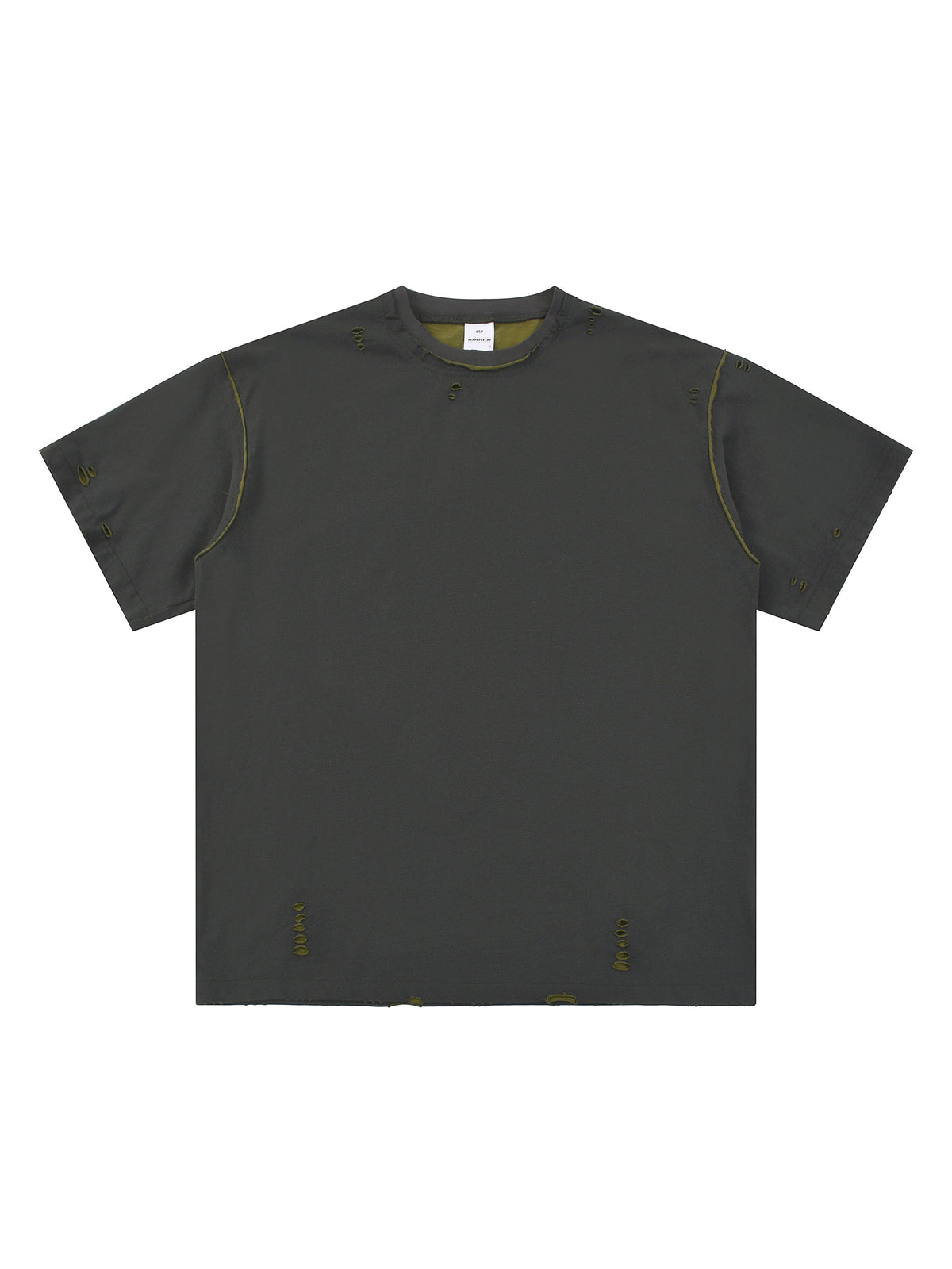 Dark Grey with Army Green Unisex Hand-Frayed Reversible T-Shirt front view
