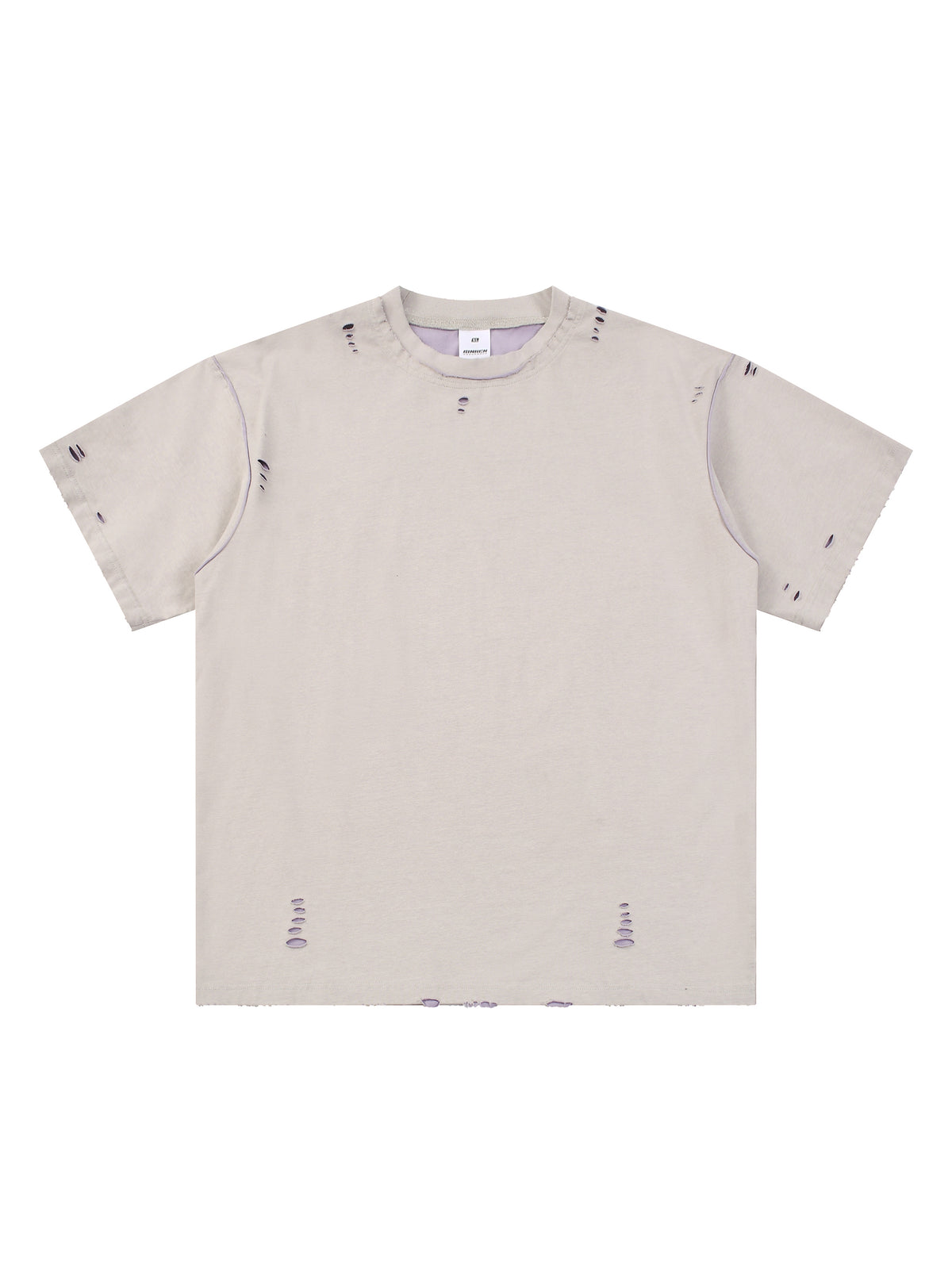 Light Grey with Purple Unisex Hand-Frayed Reversible T-Shirt front view