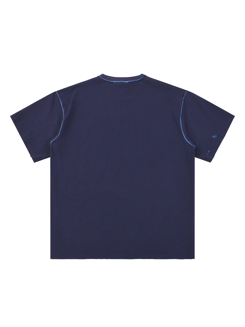 Navy Blue with Light Blue Unisex Hand-Frayed Reversible T-Shirt back view