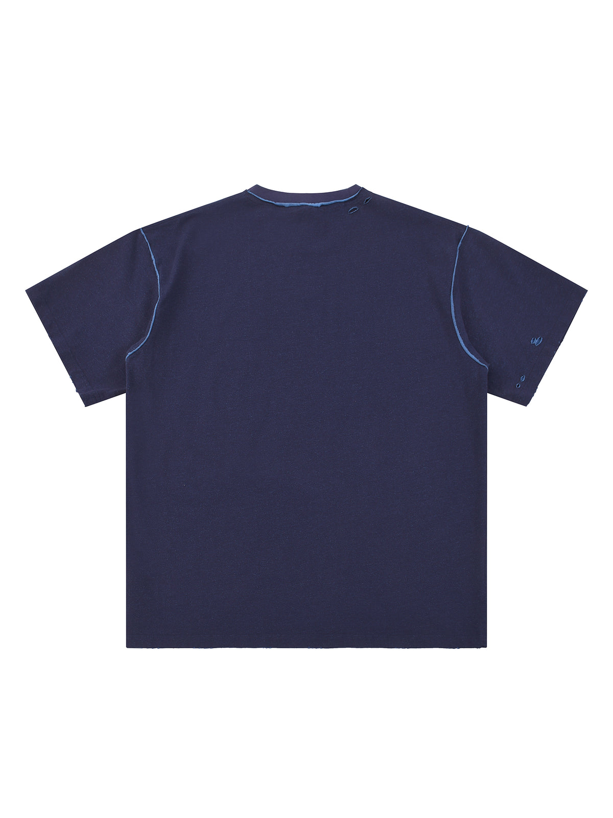 Navy Blue with Light Blue Unisex Hand-Frayed Reversible T-Shirt back view