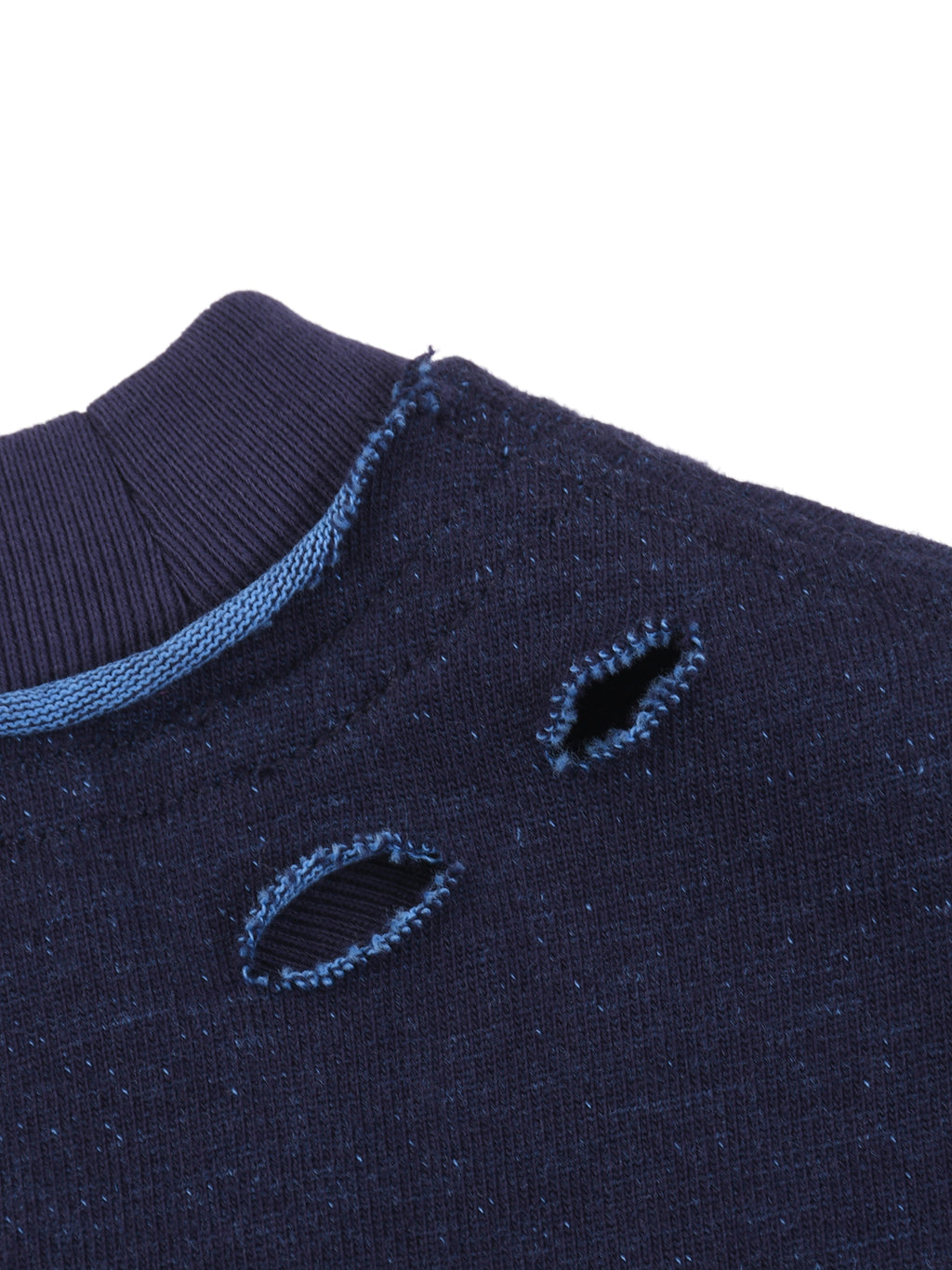 Navy Blue and Light Blue reversible T-shirt - collar and hand-frayed distressing detail