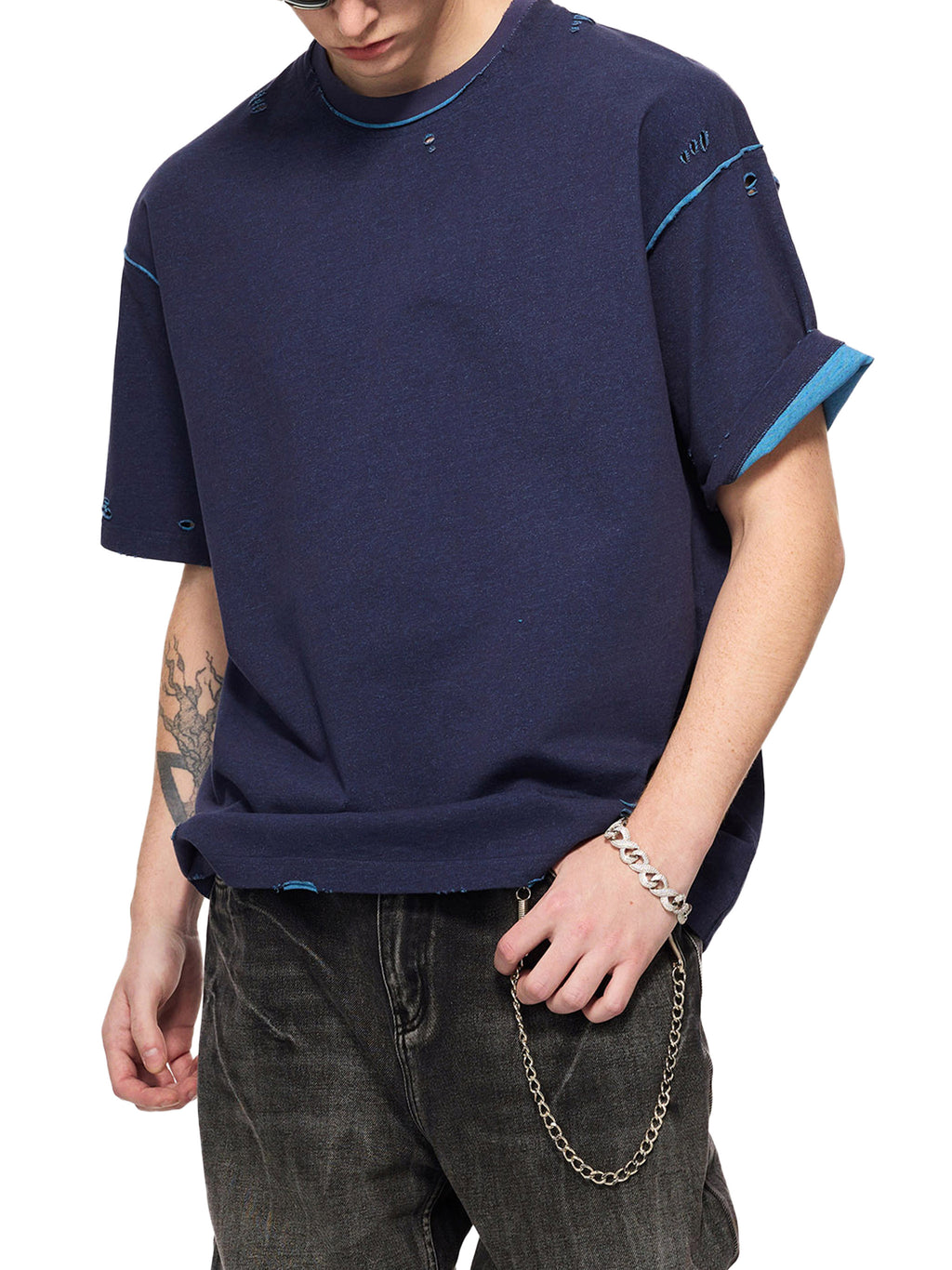 Unisex Hand-Frayed Reversible T-Shirt - alternate model view