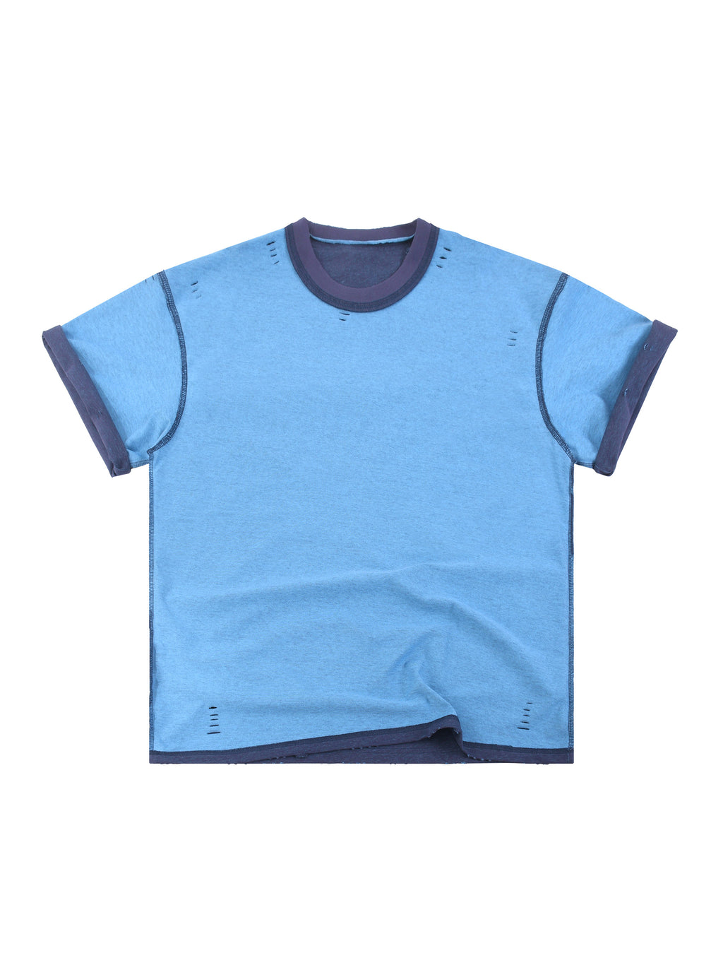 Navy Blue with Light Blue Unisex Hand-Frayed Reversible T-Shirt reversed Light Blue view