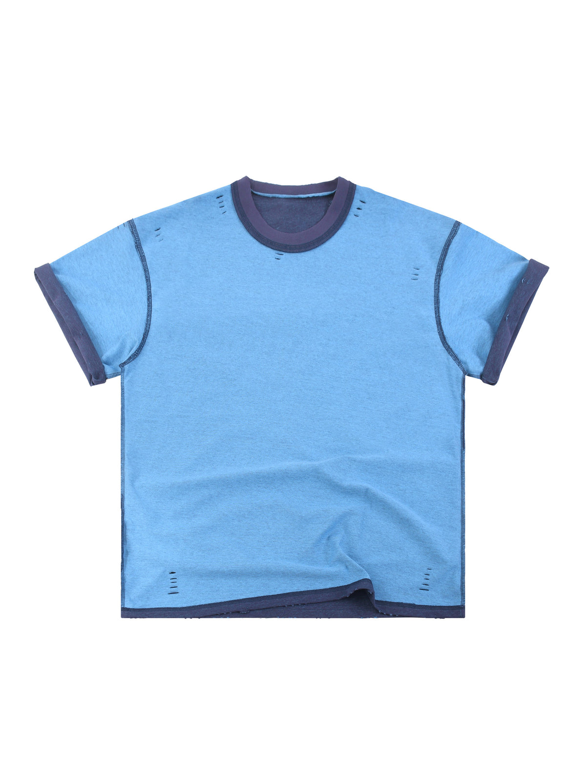 Navy Blue with Light Blue Unisex Hand-Frayed Reversible T-Shirt reversed Light Blue view