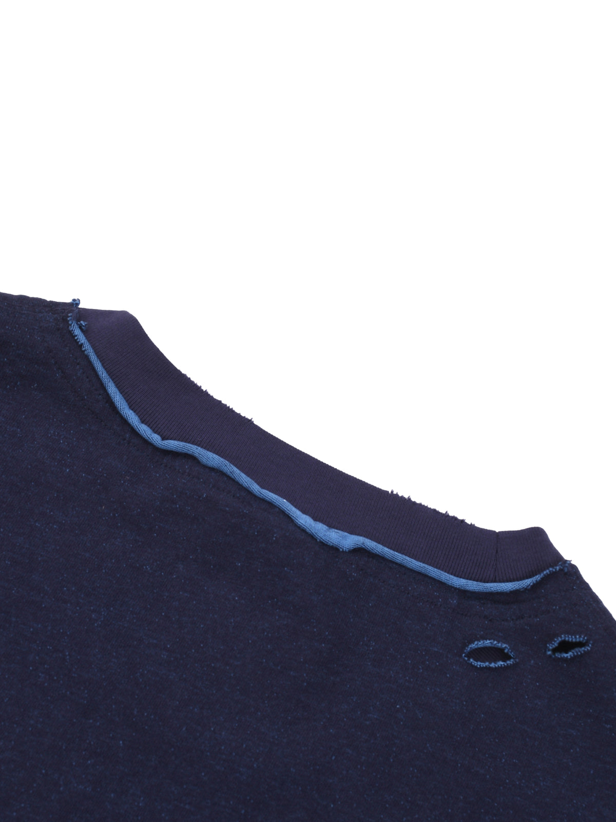 Navy Blue and Light Blue reversible T-shirt - shoulder seam and hand-frayed detail