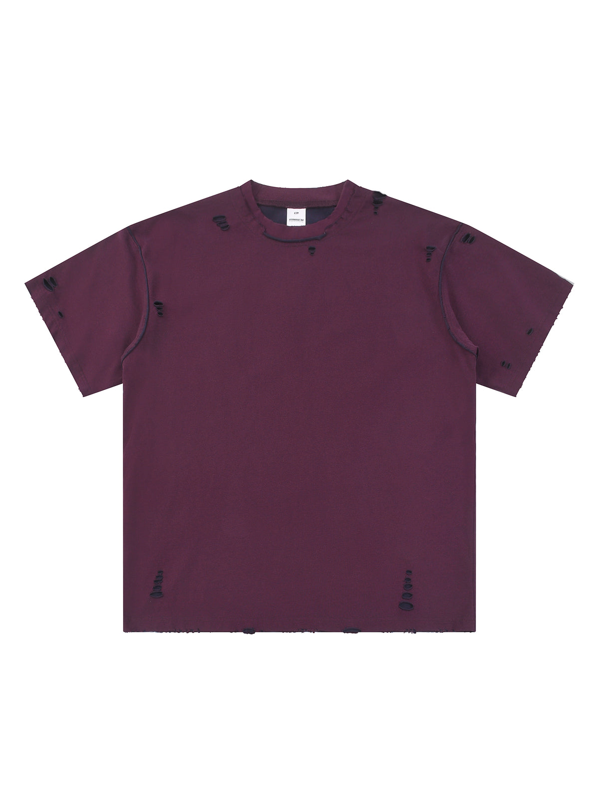 Wine Red with Dark Blue Unisex Hand-Frayed Reversible T-Shirt front view