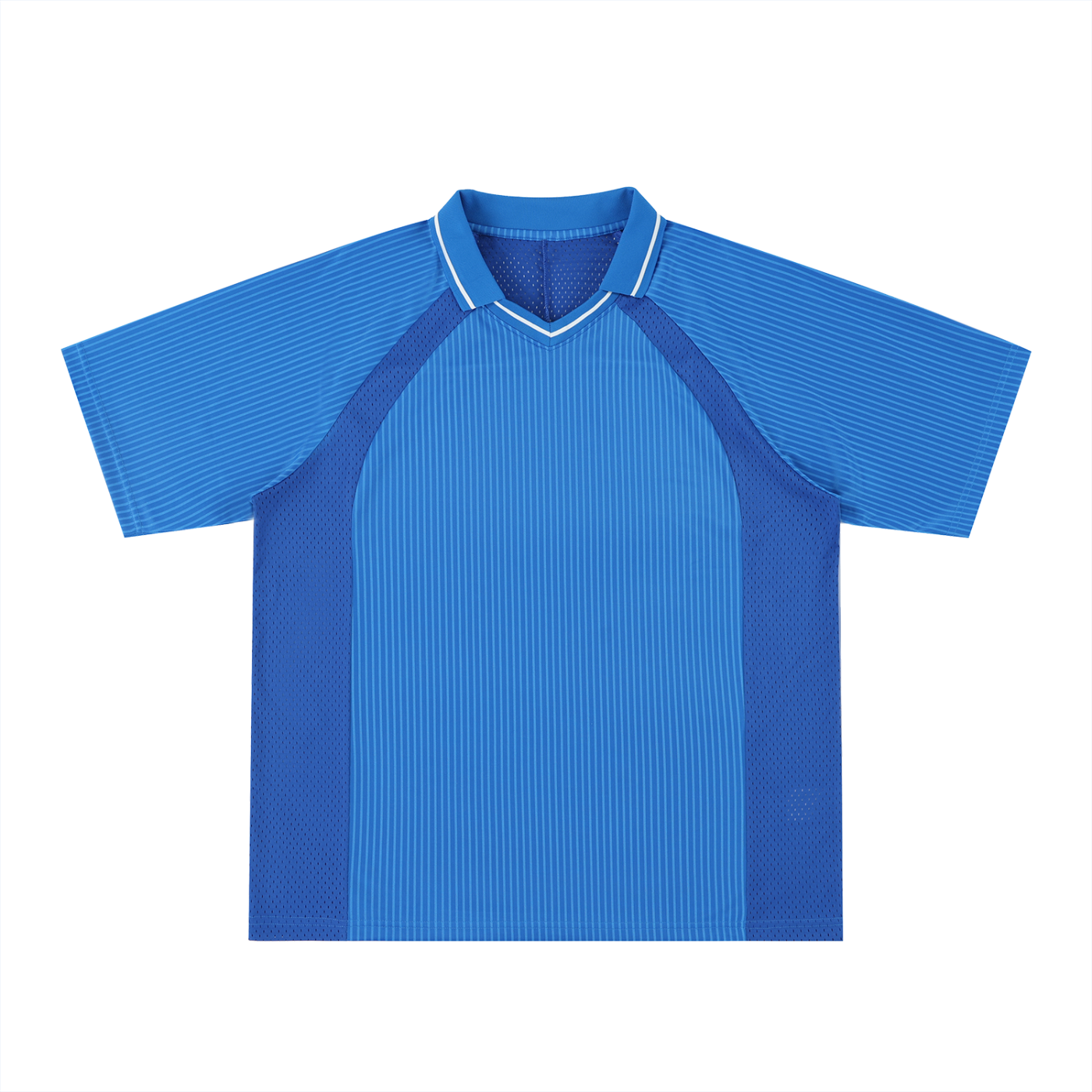 Striped V-Neck Soccer Jersey — Blue front
