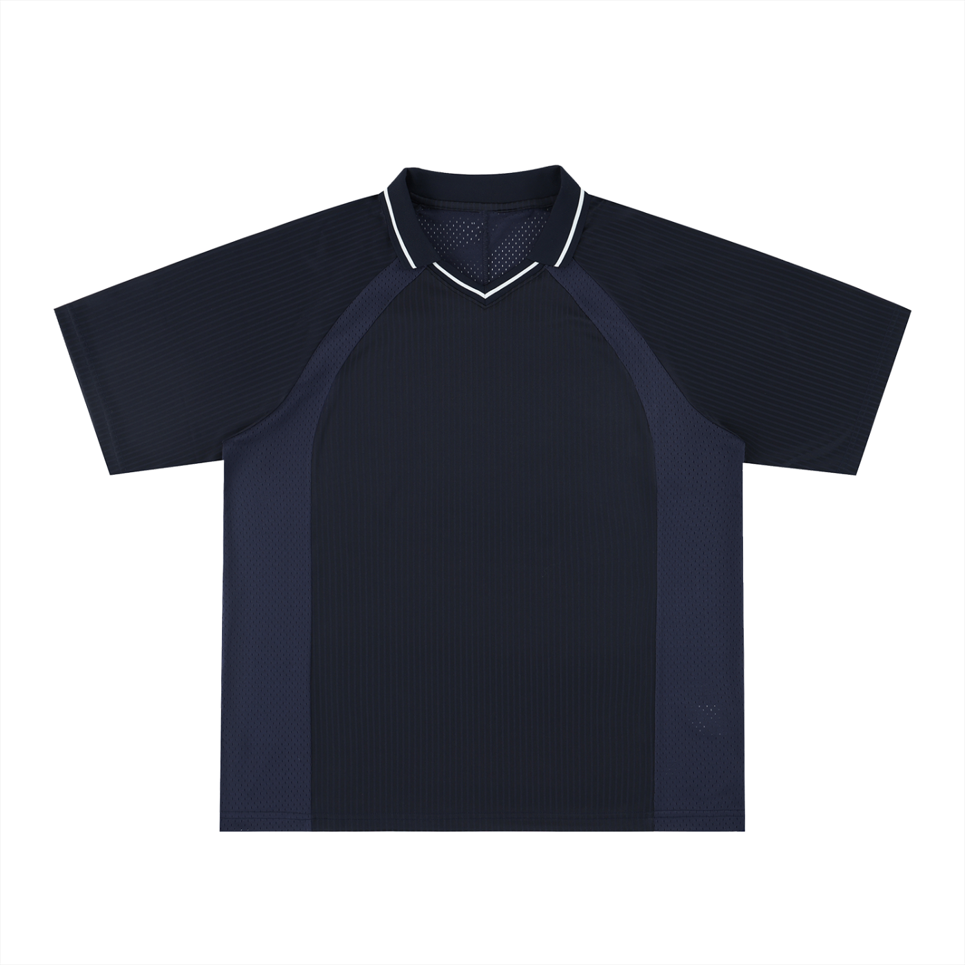 Striped V-Neck Soccer Jersey — Navy Blue front