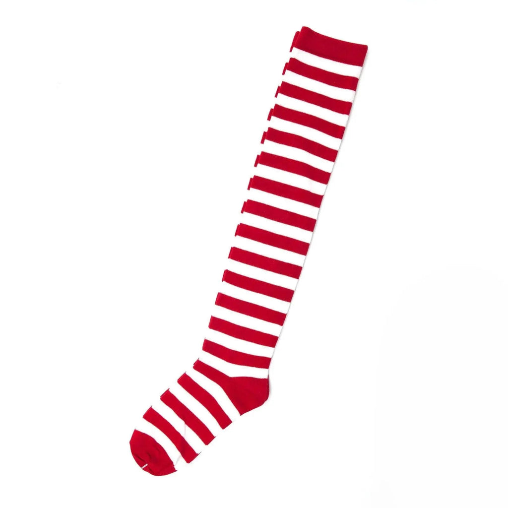 Ladies Red White Striped Womens Cotton Knee High Socks Over the Knee Thigh High
