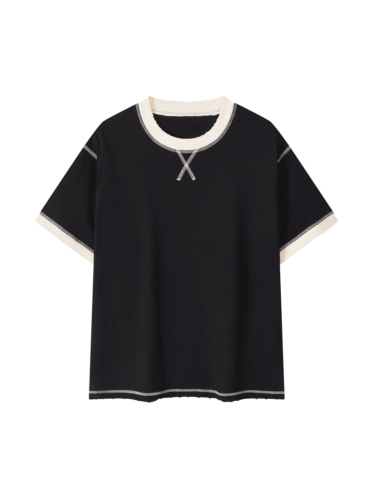 Off Script Unisex Contrast-Stitched Ringer T-Shirt - Black with Apricot front view