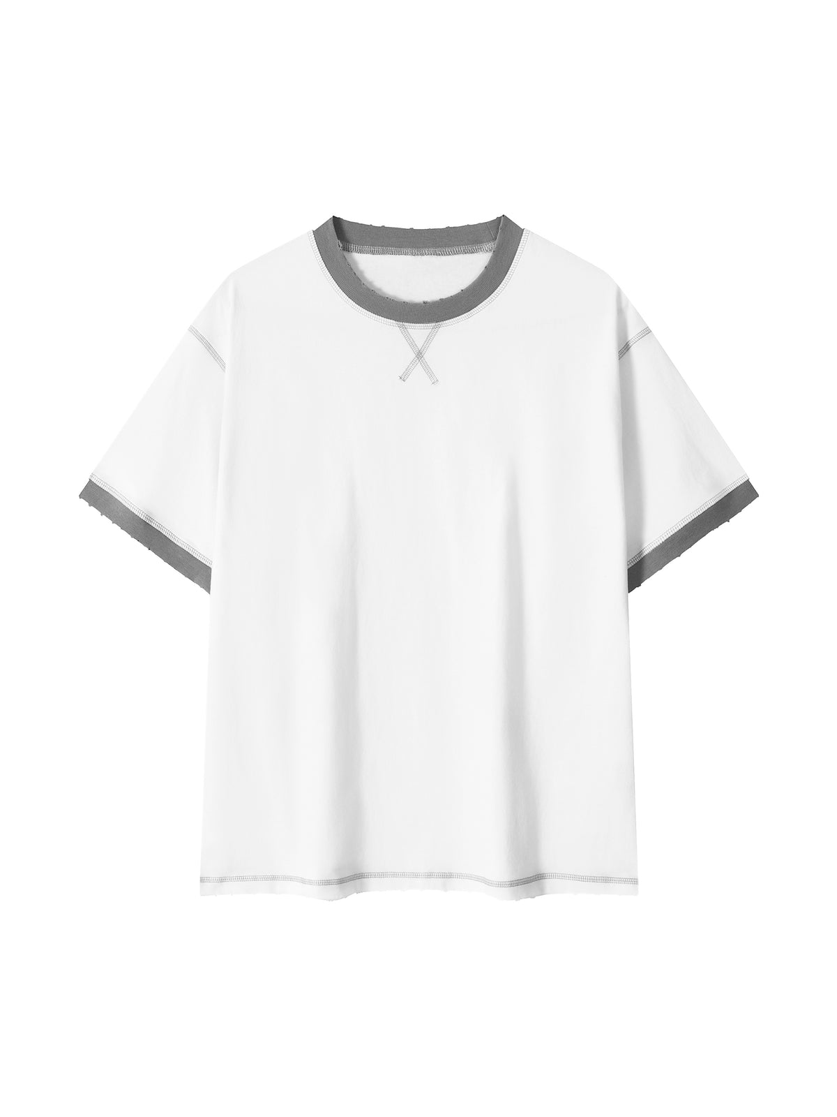 Off Script Unisex Contrast-Stitched Ringer T-Shirt - White with Grey front view
