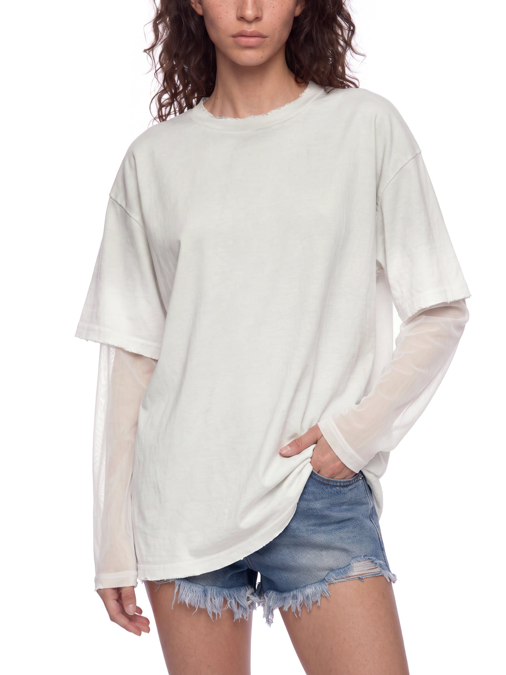 Unisex Sunfade Layer T-Shirt white model angled view