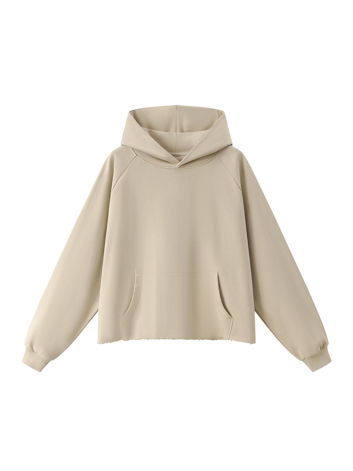 Unisex Vintage Wash Raw Edge Boxy Hoodie khaki front view