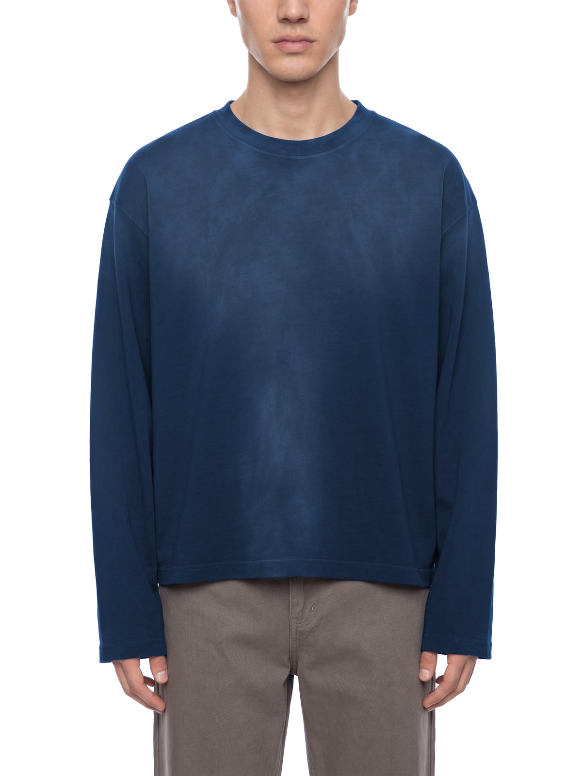 Off Script Sunfade Boxy Long Sleeve T-Shirt - Navy Blue model front view