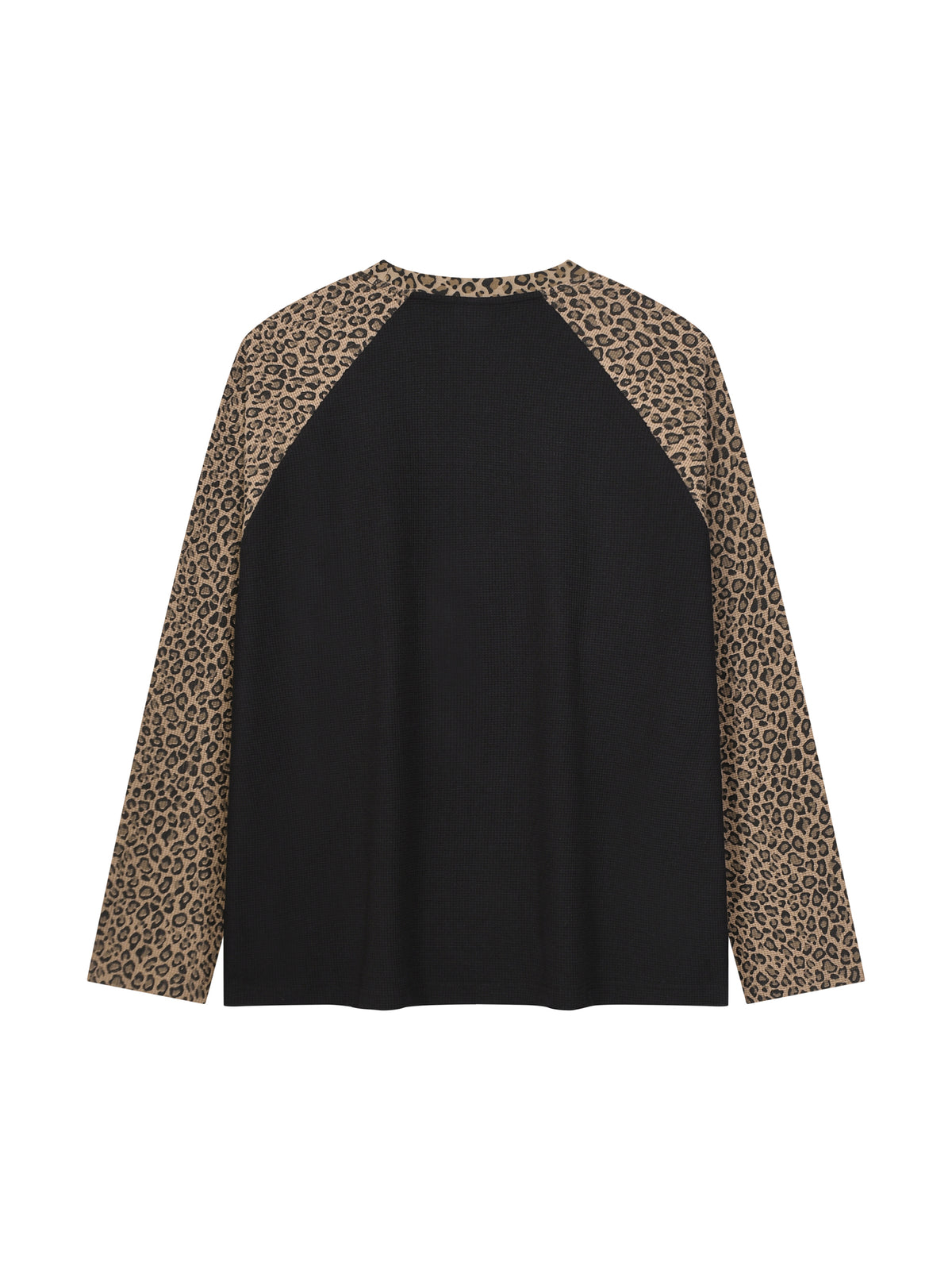 Off Script Leopard Panel Raglan Sleeve T-Shirt - Black with Leopard Brown back view