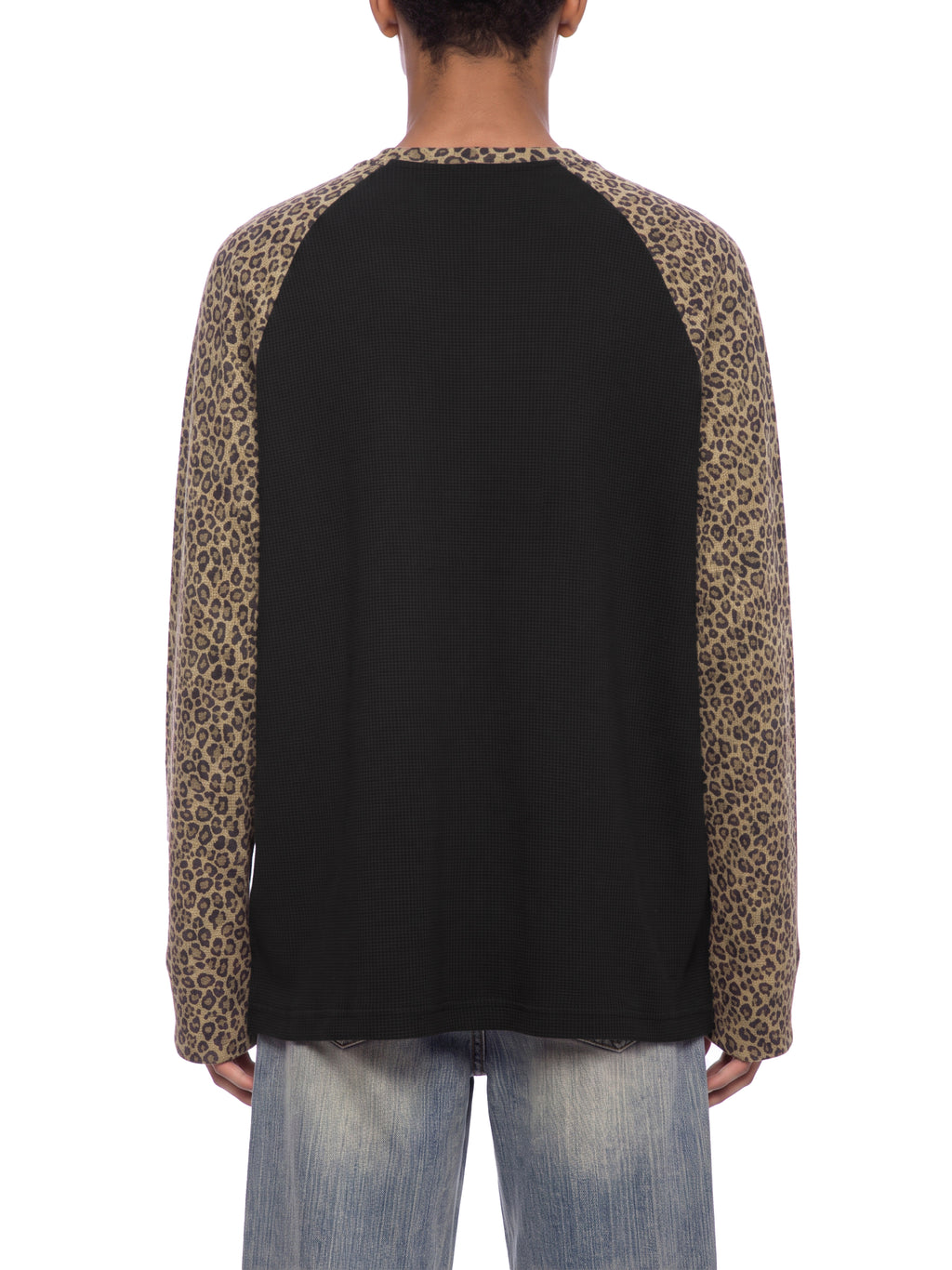 Off Script Leopard Panel Raglan Sleeve T-Shirt - Black with Leopard Brown model view 3