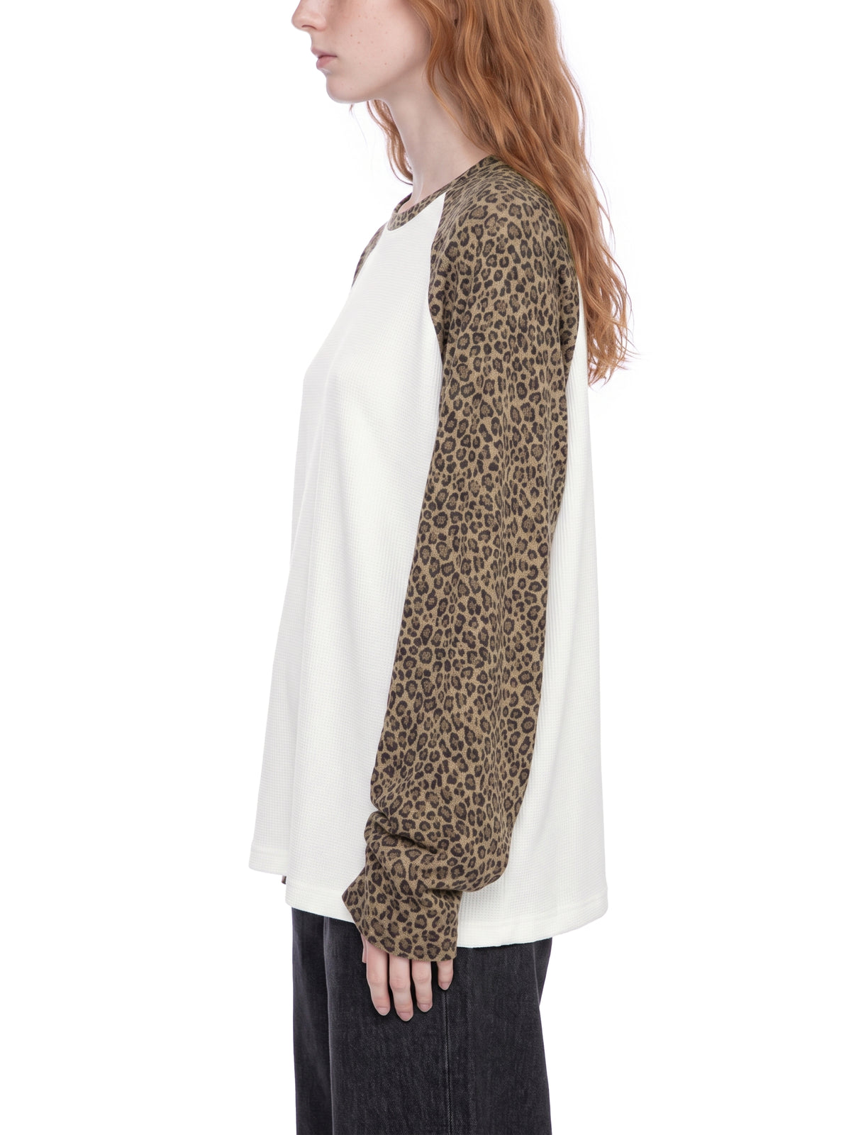Off Script Leopard Panel Raglan Sleeve T-Shirt - White with Leopard Khaki model view 2