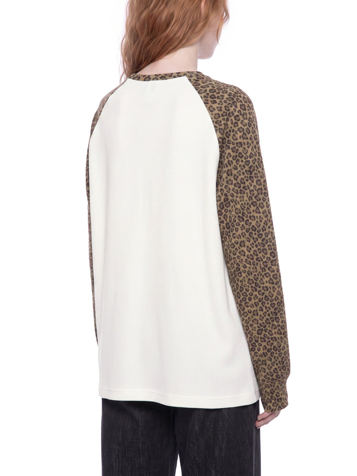 Off Script Leopard Panel Raglan Sleeve T-Shirt - White with Leopard Khaki model view 4