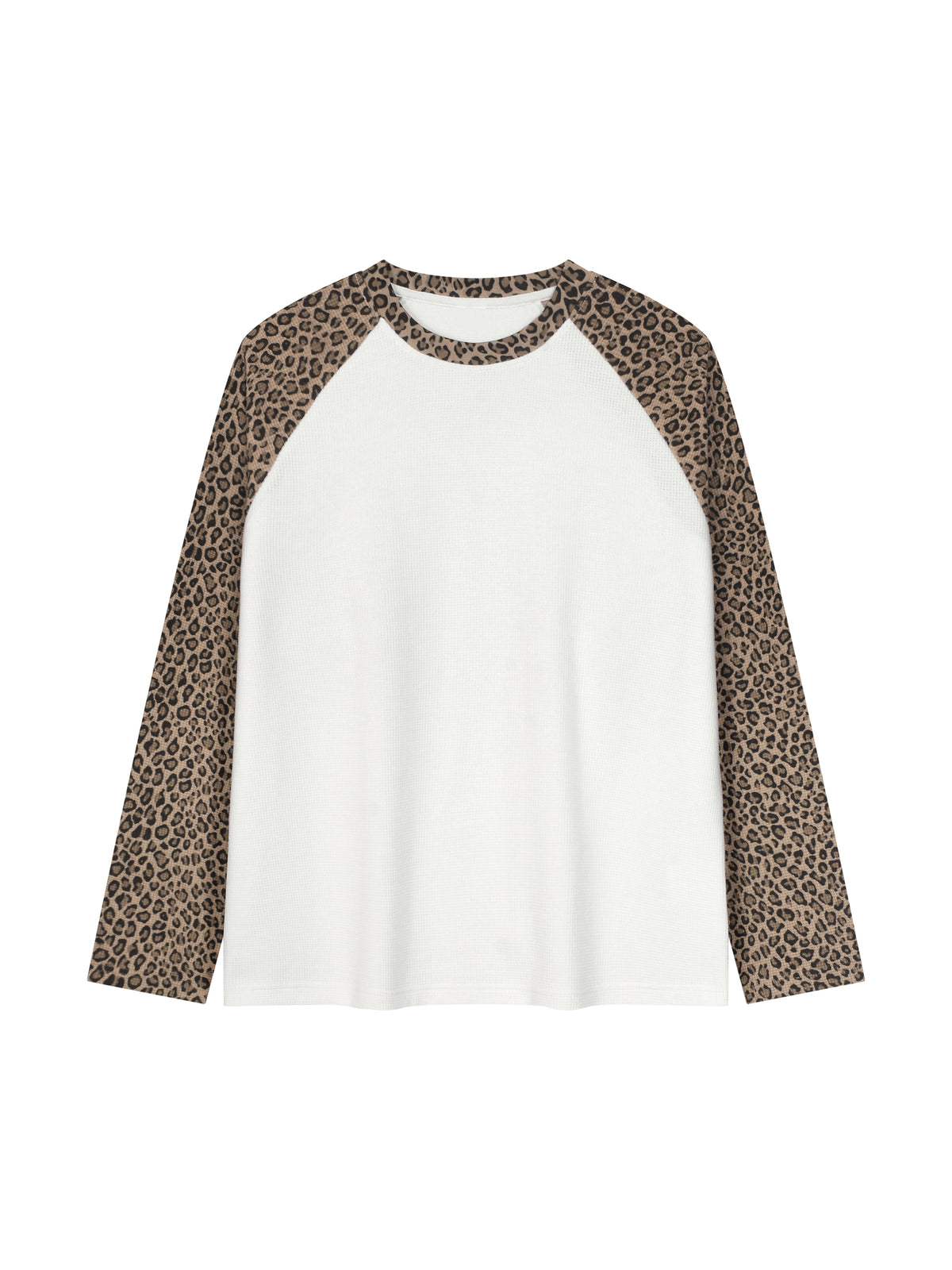 Off Script Leopard Panel Raglan Sleeve T-Shirt - White with Leopard Khaki front view