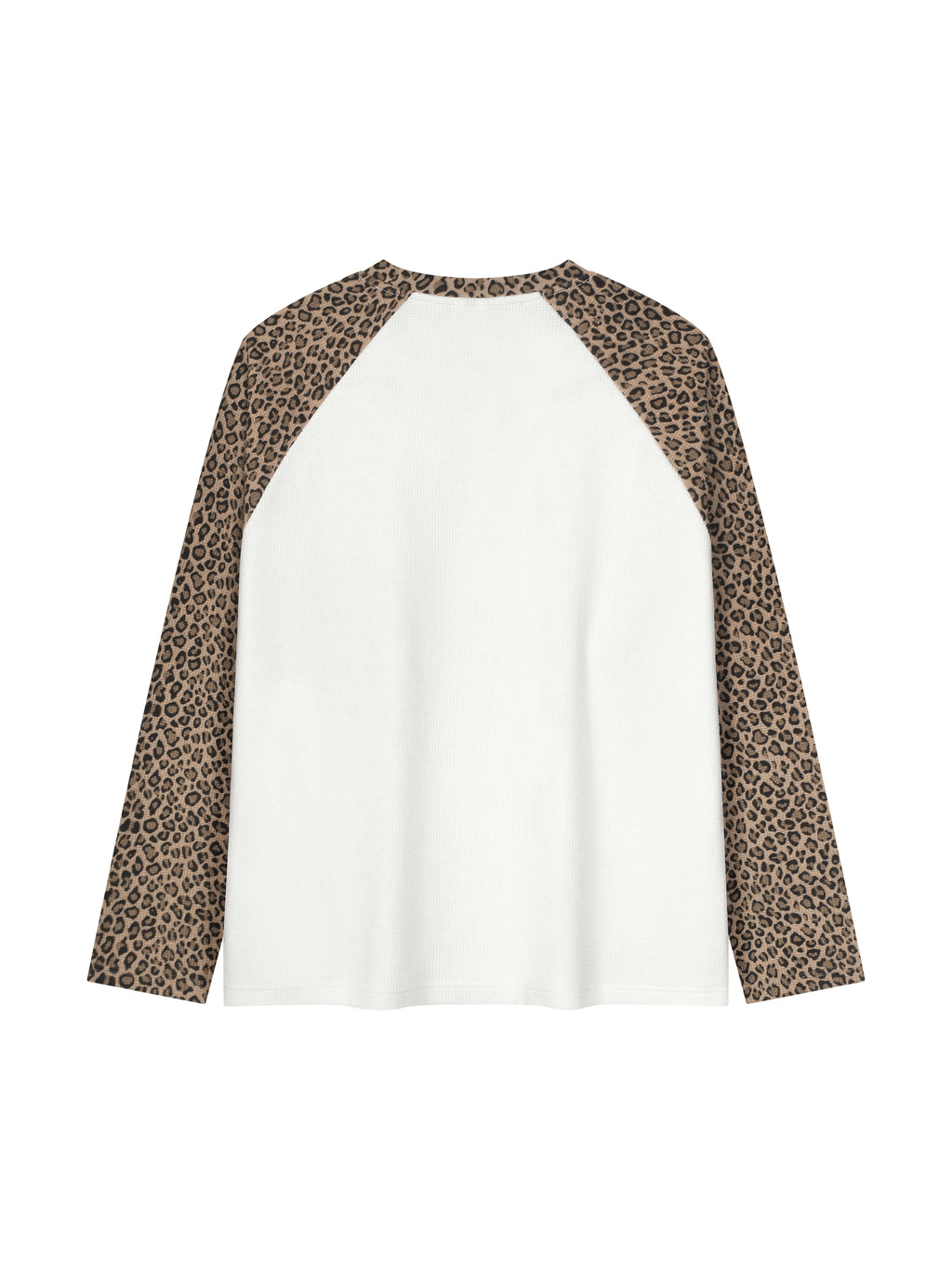 Off Script Leopard Panel Raglan Sleeve T-Shirt - White with Leopard Khaki back view