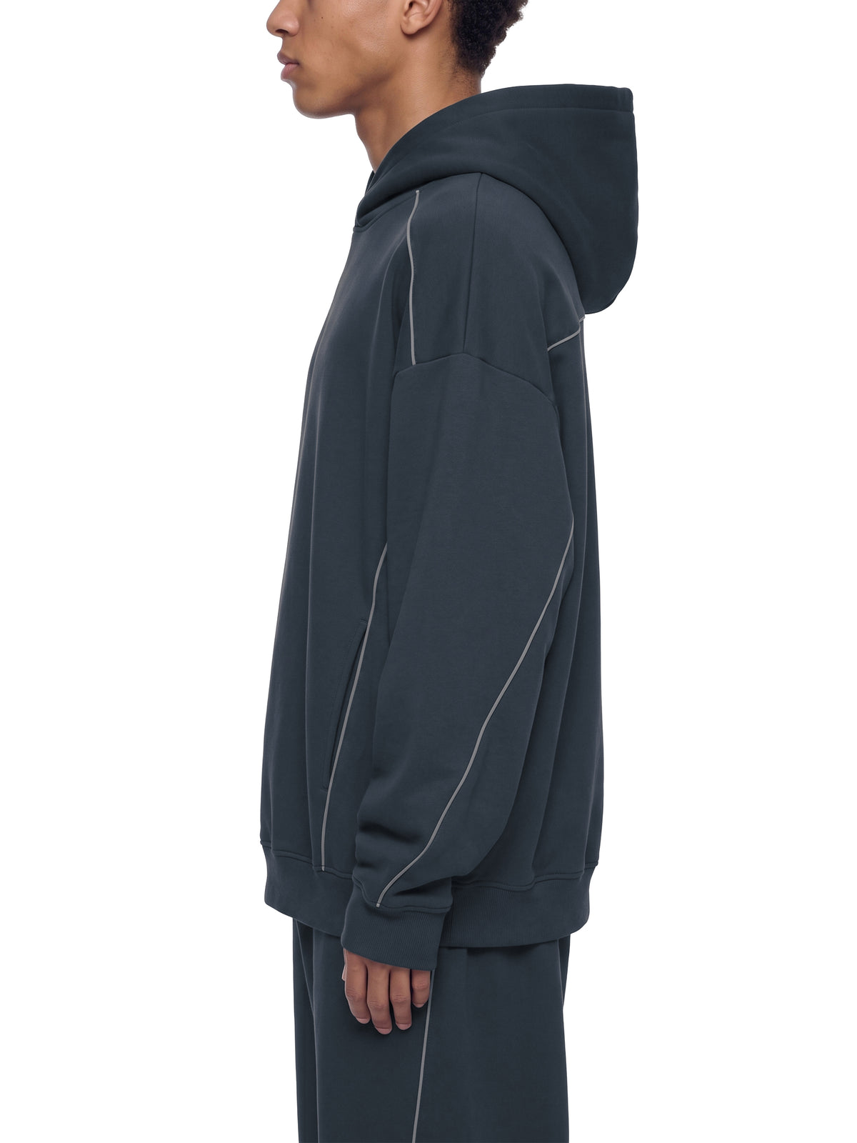 Unisex Oversized Piping Fleece Hoodie – model view 2