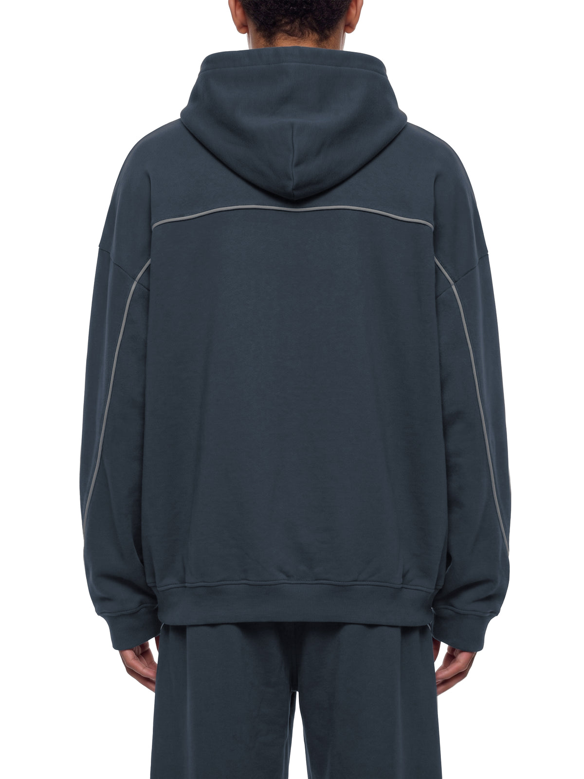 Unisex Oversized Piping Fleece Hoodie – model view 3