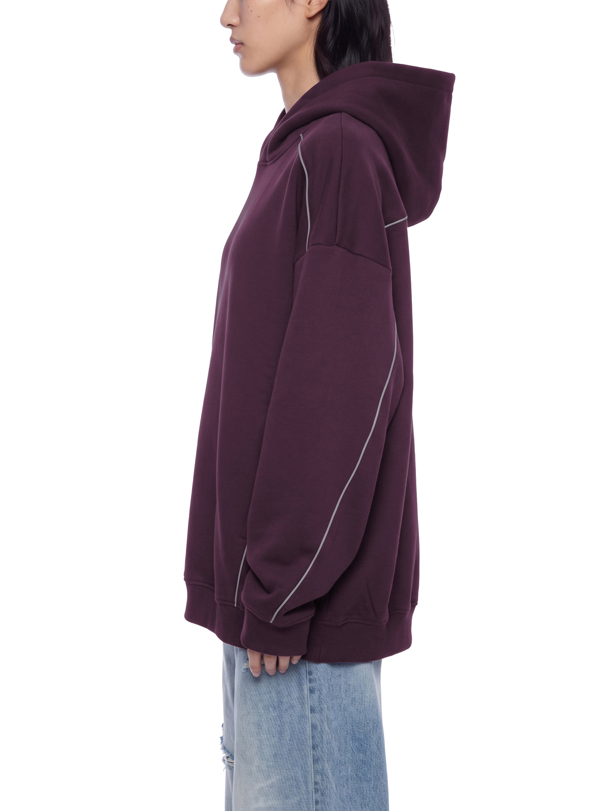 Unisex Oversized Piping Fleece Hoodie – model view 7