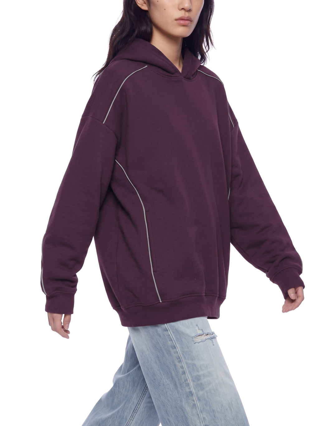 Unisex Oversized Piping Fleece Hoodie – model view 9