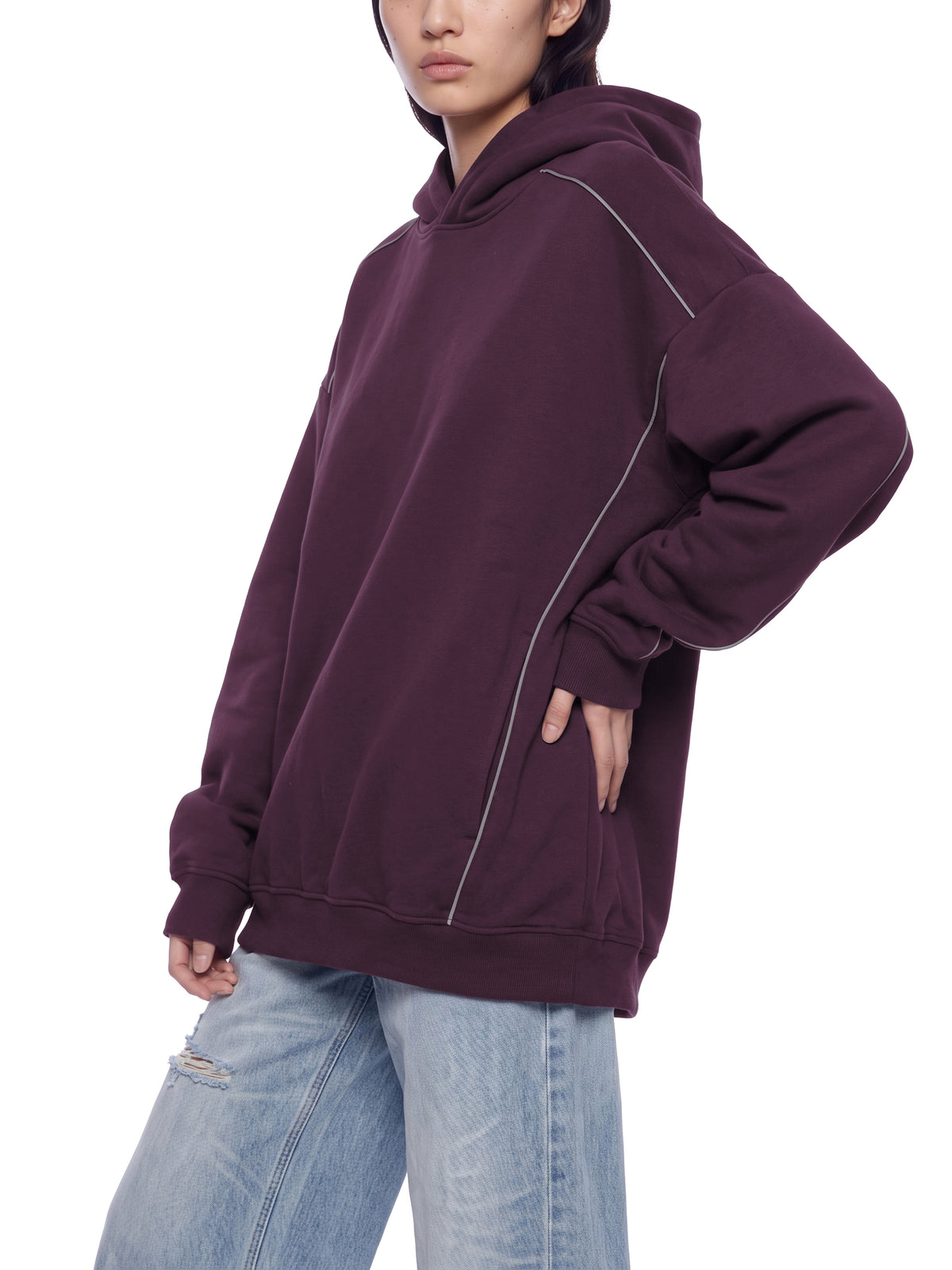 Unisex Oversized Piping Fleece Hoodie – model view 10