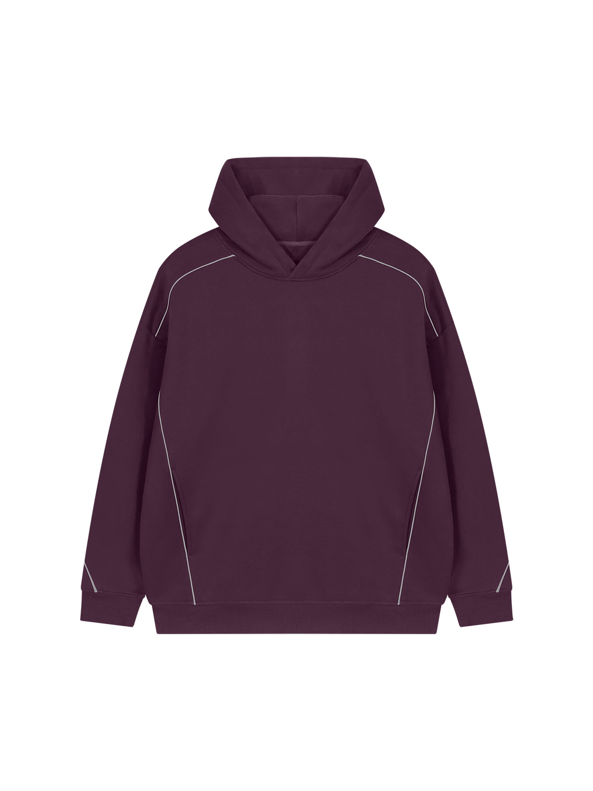 Unisex Oversized Piping Fleece Hoodie – Plum Purple front