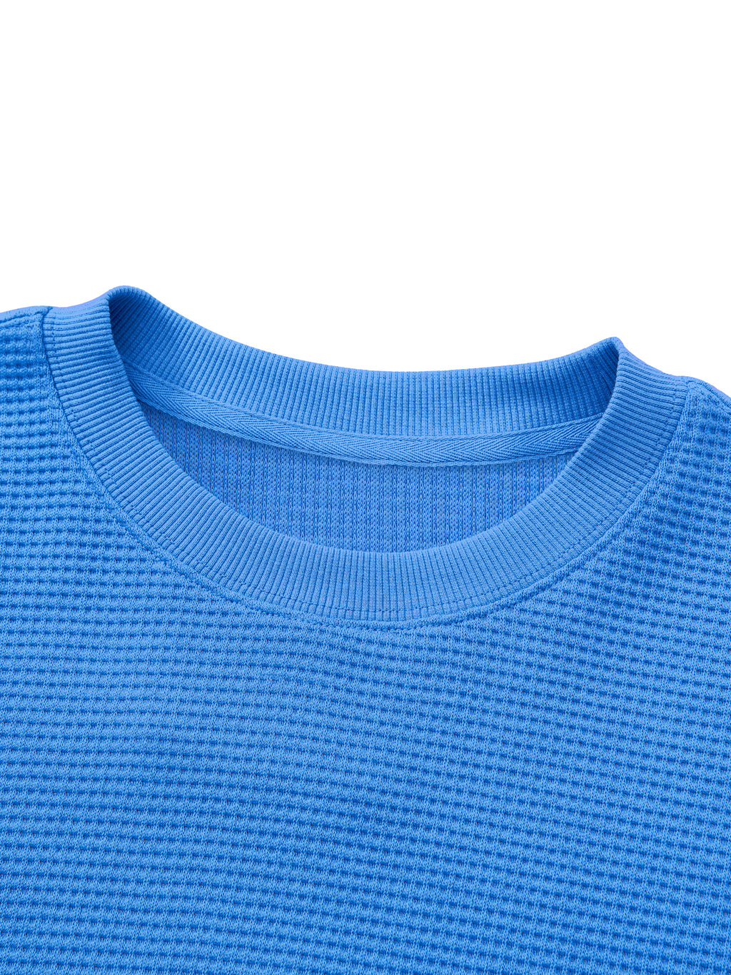 Off Script Waffle Boxy T-Shirt - Colourful Blue collar detail