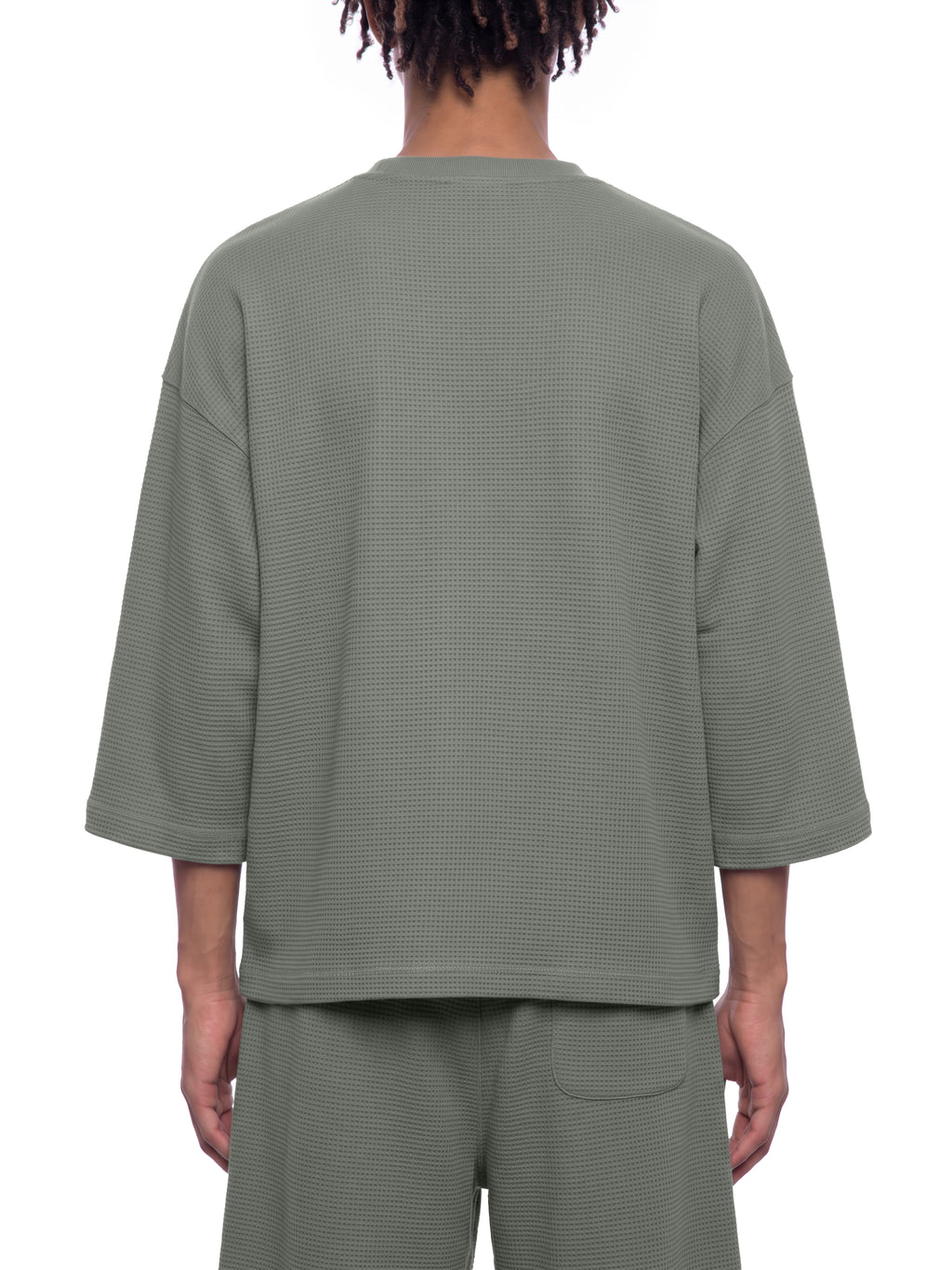 Off Script Waffle Boxy T-Shirt - Gray model back view