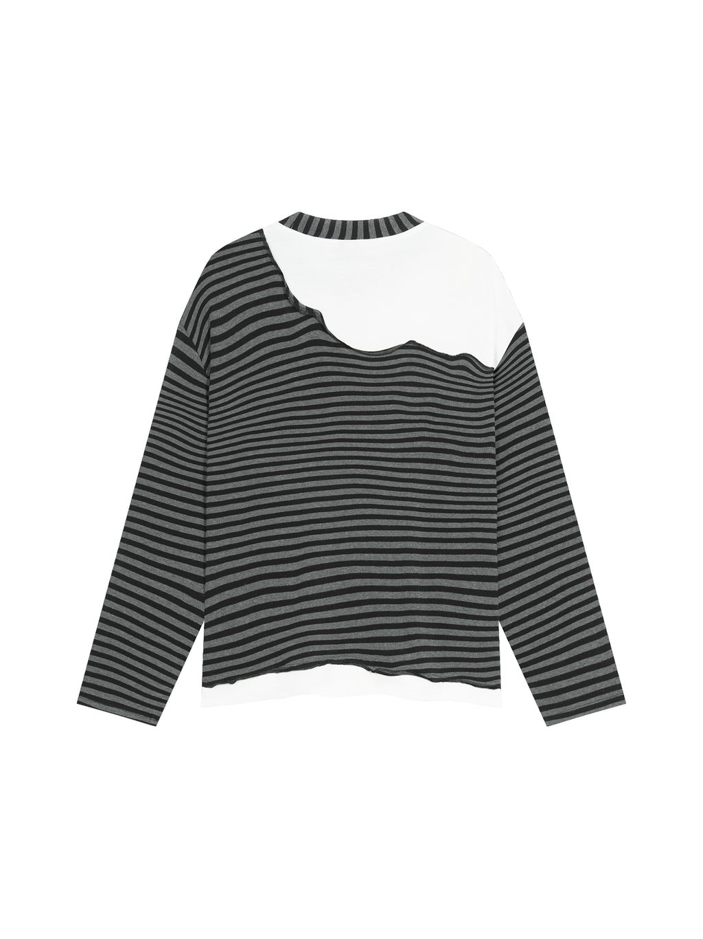 Unisex Striped Panel Boxy Long Sleeve T-Shirt – Black with Flower Gray back
