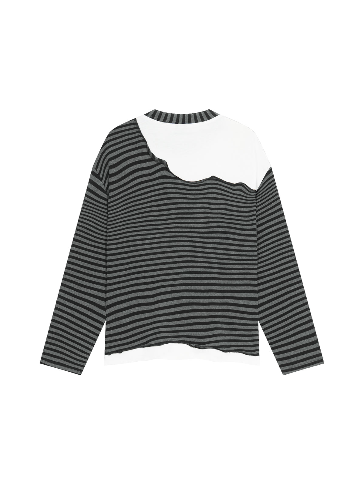 Unisex Striped Panel Boxy Long Sleeve T-Shirt – Black with Flower Gray back