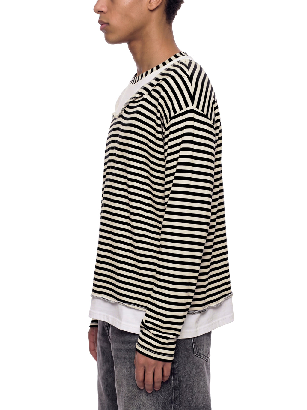 Unisex Striped Panel Boxy Long Sleeve T-Shirt – model view 2