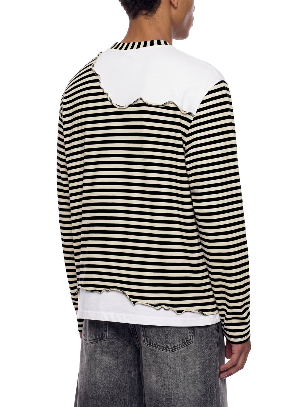 Unisex Striped Panel Boxy Long Sleeve T-Shirt – model view 3